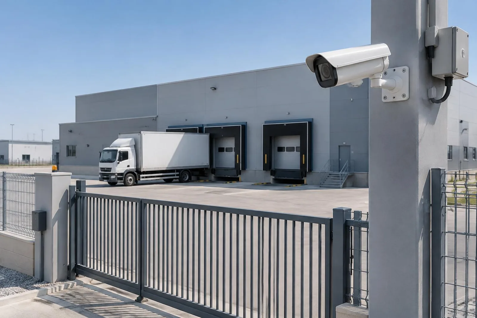 Illustrative warehouse loading bays and boundary cameras